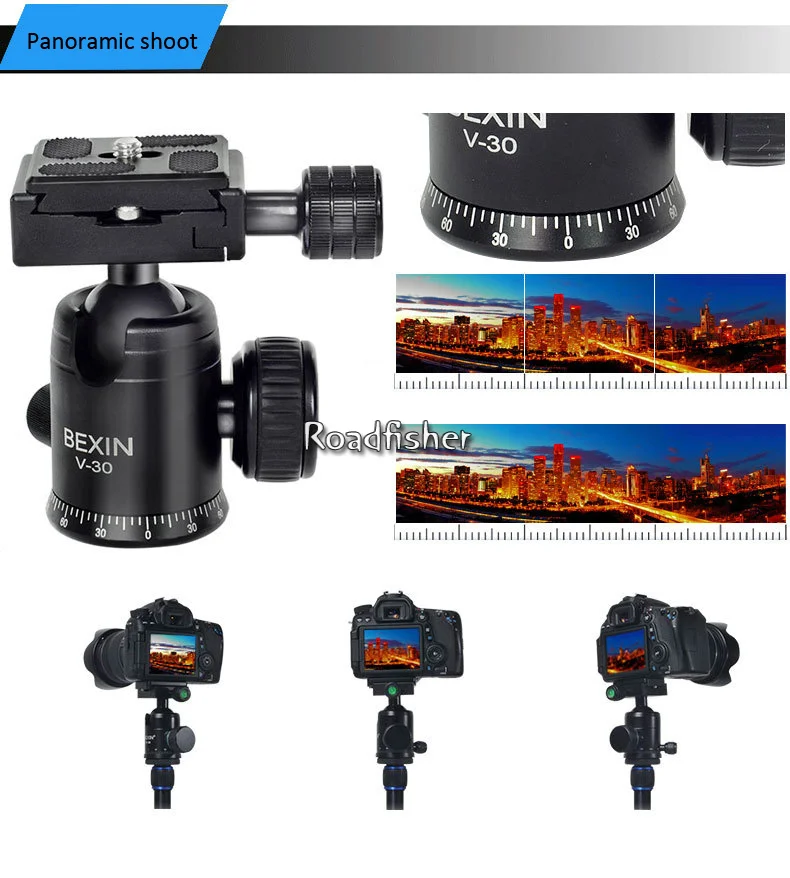 Roadfisher Aluminum Alloy 360 degree Rotatable Ball Head Holder Quick Release Plate For Photography Digital DSLR Camera Tripod