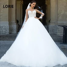 LORIE элегантное кружевное длинный рукав аппликация Свадебные платья бальное платье Свадебные платья пушистое бохо платье невесты белое vestido de noiva