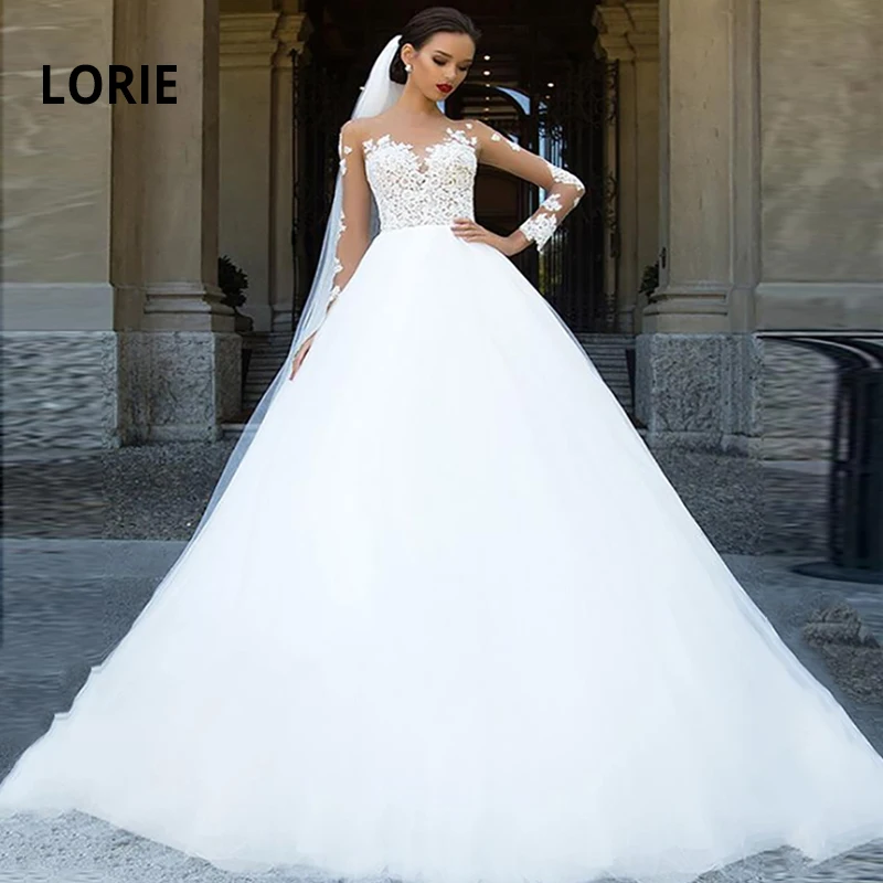 LORIE Elegant Kant Applicaties Lange Mouwen Trouwjurken Baljurk Bruidsjurken Pluizige Boho Bruid Jurk Wit vestido de noiva LORIE Elegant Kant Applicaties Lange Mouwen Trouwjurken Baljurk Bruidsjurken Pluizige Boho Bruid Jurk Wit vestido de noiva