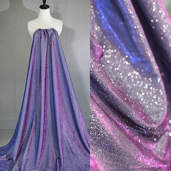 

Premium Purple W/Silver Glitter Sparkle Stretch Tulle Fabric Sold by the Meter