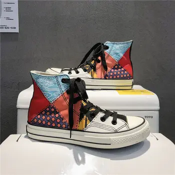 

2020 EURO Classics HIP-HOP Casual Men Shoes Sneakers Men's Fashion Casual Lace-Up Colorful Canvas Sport Graffiti Board Shoes
