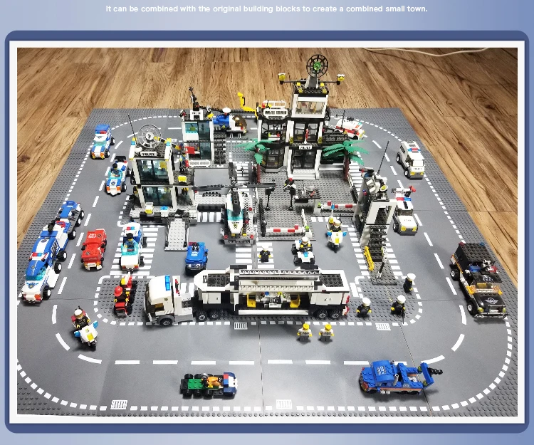 City Road Street Baseplate Straight Crossroad Curve T-Junction Building Blocks 7280 7281 Base Plate compatible LegoINGlys City