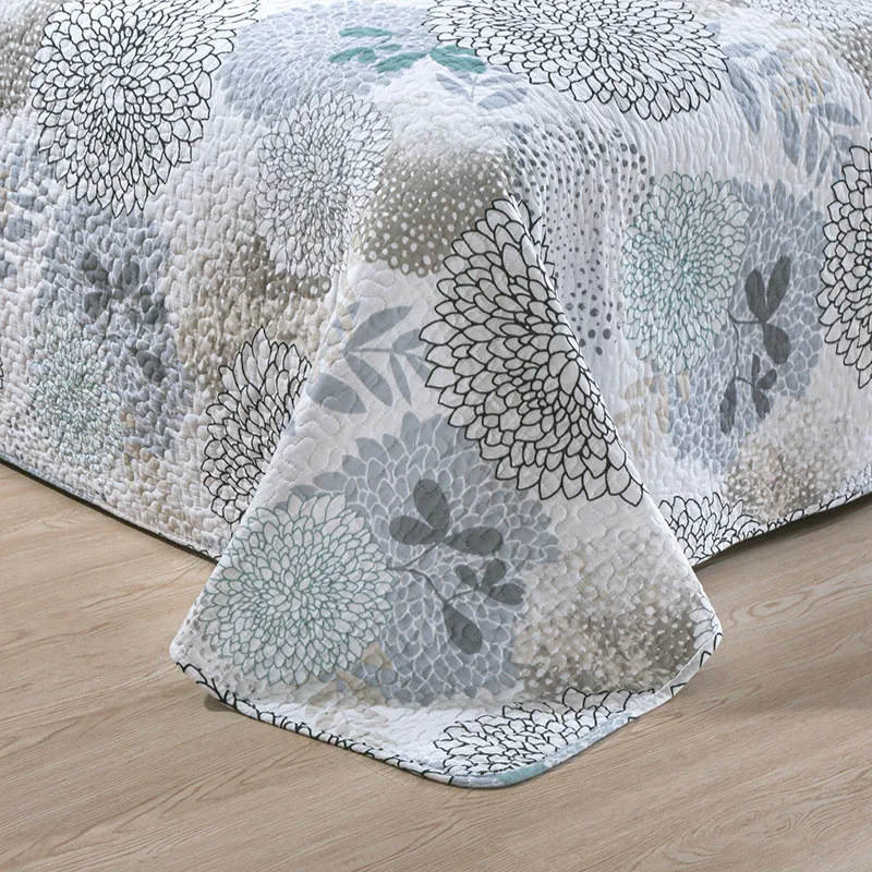 Copriletto trapuntato sul letto Set trapunta in cotone 3 pezzi Copriletto stampato Coperta di lino Coprimaterasso imbottito Trapunte Coprimaterasso - immagine 6