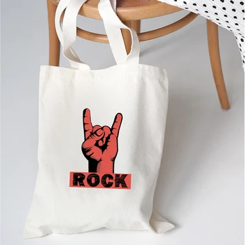 

Rock Letter Print Cartoon Simple Casual Canvas Shopping Bag Eco Reusable Large Capacity Women Beach Handbags Punk Harajuku