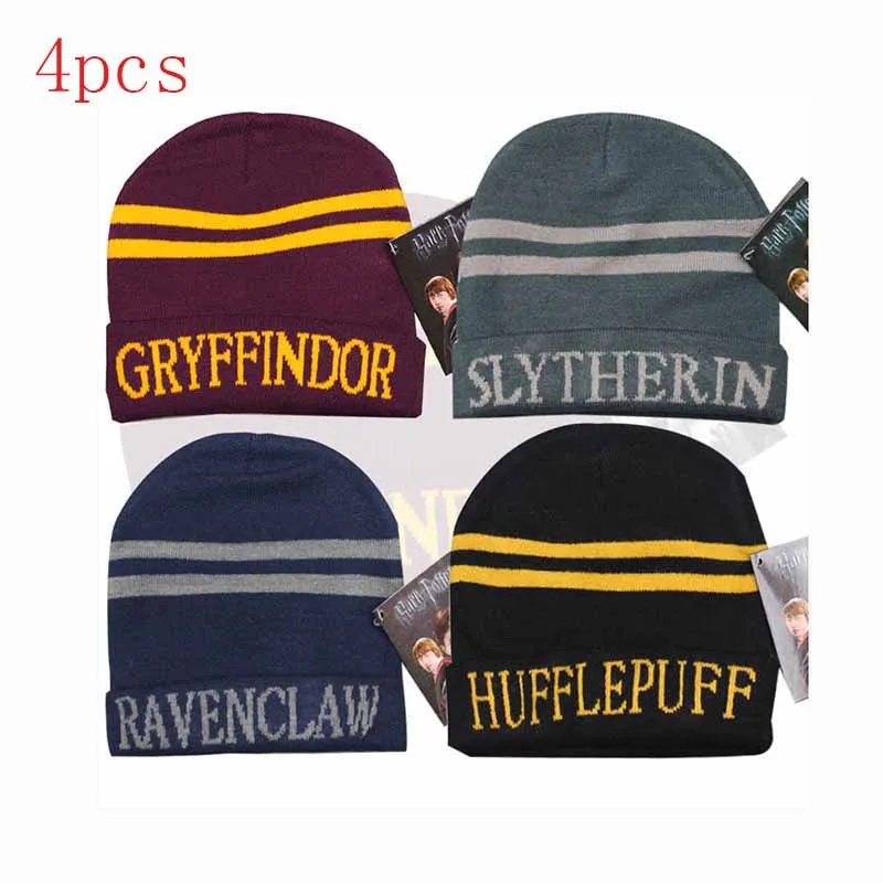 Cosplay Scarf Slytherin/Hufflepuff/Ravenclaw Striped Scarves Wraps Badge Knit Embroidery Hat Gloves