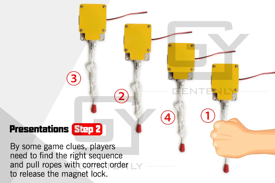 Головоломка для побега номер Потяните веревки побега игры Реквизит последовательной версии потянув веревки с правильной последовательностью/чтобы открыть EM замок