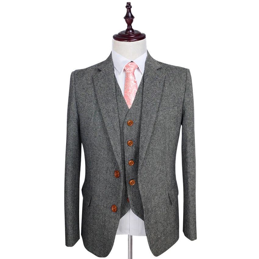 Retro Gentleman Style Homme Costumes Gris Classique Tweed Tailleur Costumes De Mariage Pour Hommes Sur Mesure Laine Blazer Hommes 3 Pieces Costume Aliexpress