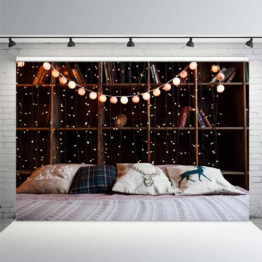  MEHOFOTO Winter Light Lamp Bed Christmas Pillow Baby Photography Backgrounds Customized Photographi