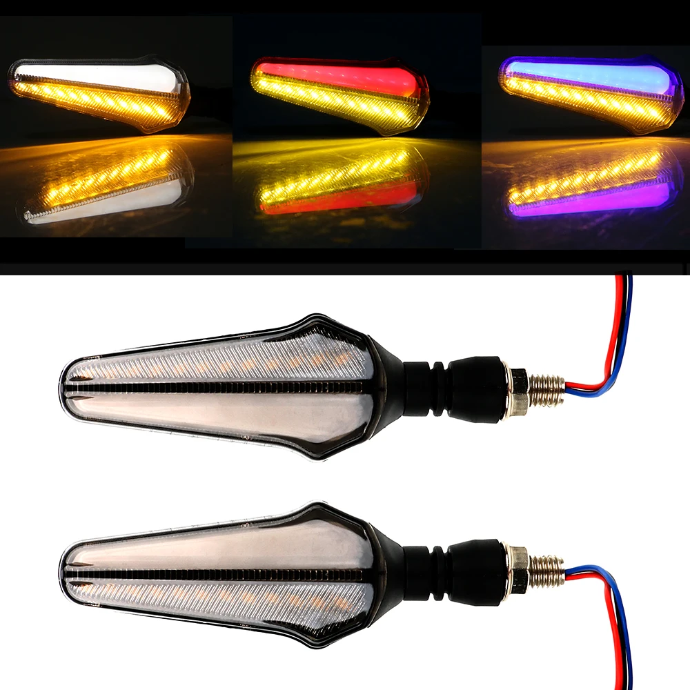 

LEEPEE Motorbike Indicator Blinker Motorcycle Water Turn Signal 24LED Two-color Guide Daytime Running Brake Light 2Pcs