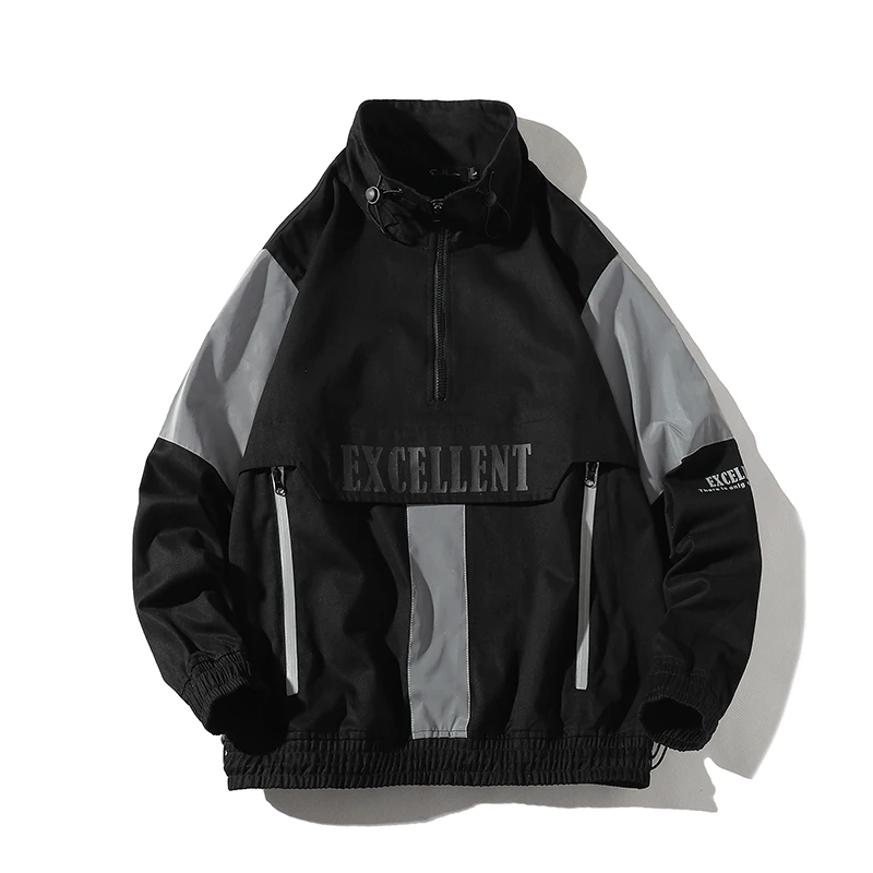 VOGUELEO Fashion Men's Hoodie Pullover Jacket Hip Hop Casual Autumn Print Japan Style Cotton Button Up Collar