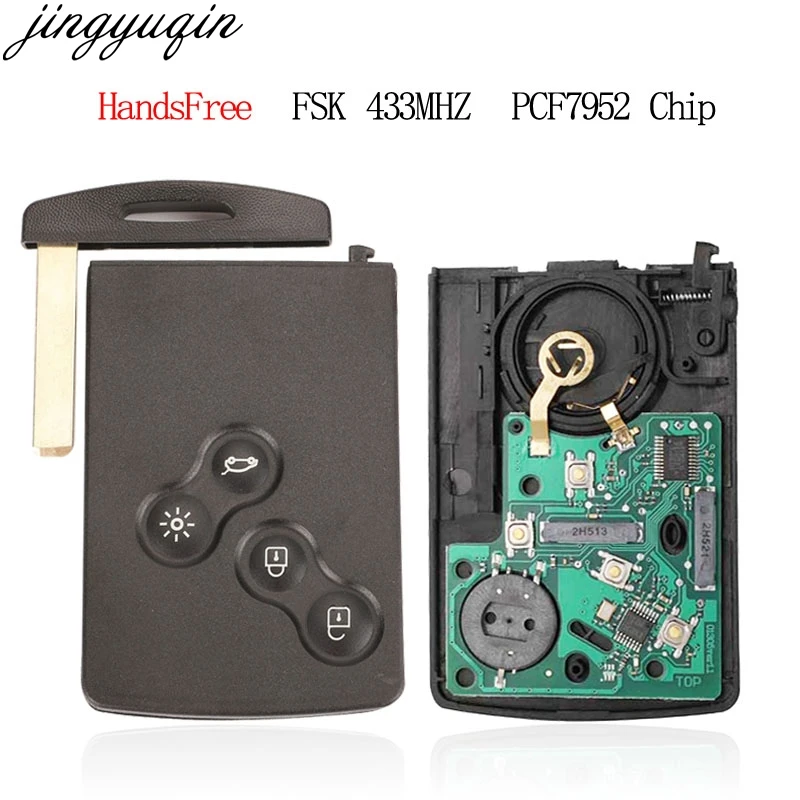Jingyuqin 5pcs Smart Card Keyless Remote Key FSK PCF7952 433MHZ For Renault Megane III Fluence Laguna III Scenic 2009-2015