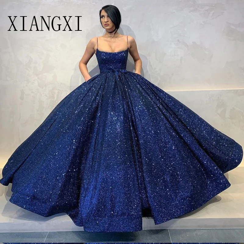 Vestidos темно-синее платье для вечеринки блестящие вечерние платья на тонких бретельках длинное вечернее платье для выпускного вечера вечерние платья