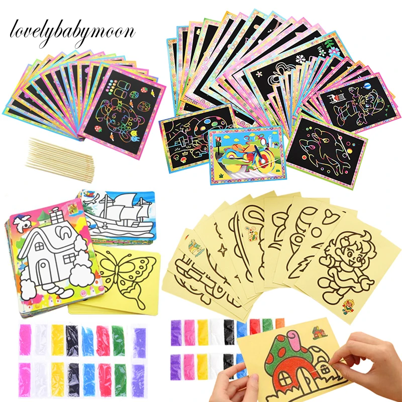 102040PcsMagicScratchArtDoodlePadSandPaintingCardsEarly