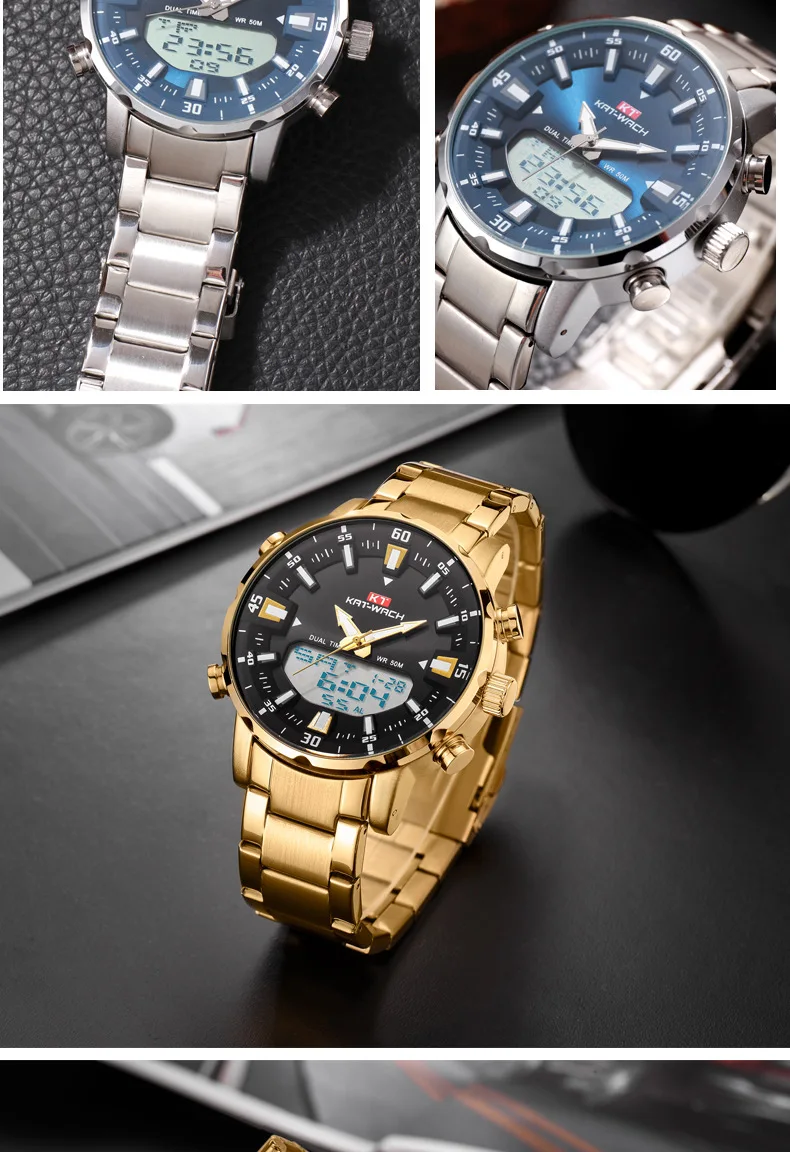 2021 Gold Wrist Watch Men Top Brand Waterproof Sports Digital Watches LED Steel Military Quartz Watch For Men Wristwatch Relogio
