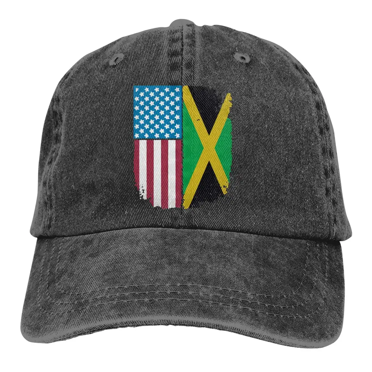 Ямайский американский флаг Ямайка США Мужчины Женщины регулируемая бейсболка s пряжа окрашенная джинсовая бейсболка кепка