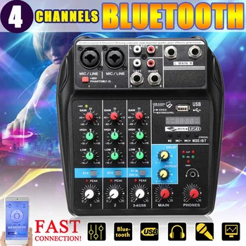 

4 Channels USB bluetooth Audio Mixer A4 Portable Record Live Studio DJ Sound Mixing Console Computer Playback For Karaoke KTV