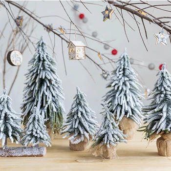 

Christmas Linen Mini Cedar Flocking Desktop Window Counter Bar Decoration Supplies Artificial Tree
