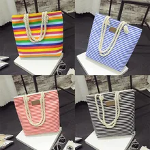 Женская пляжная Холщовая Сумка, модная, с цветными полосками, с принтом, сумки, Дамская большая сумка на плечо, Повседневная сумка, сумки для покупок# F