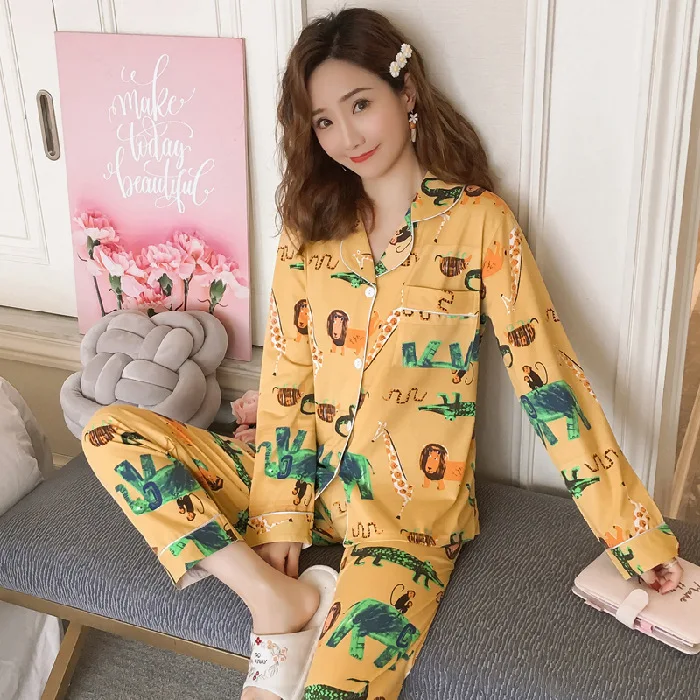 

Spring And Autumn Long Sleeve Trousers Cardigan Pajamas WOMEN'S Suit 1025 # 200g Single Side Qmilch Good Quality