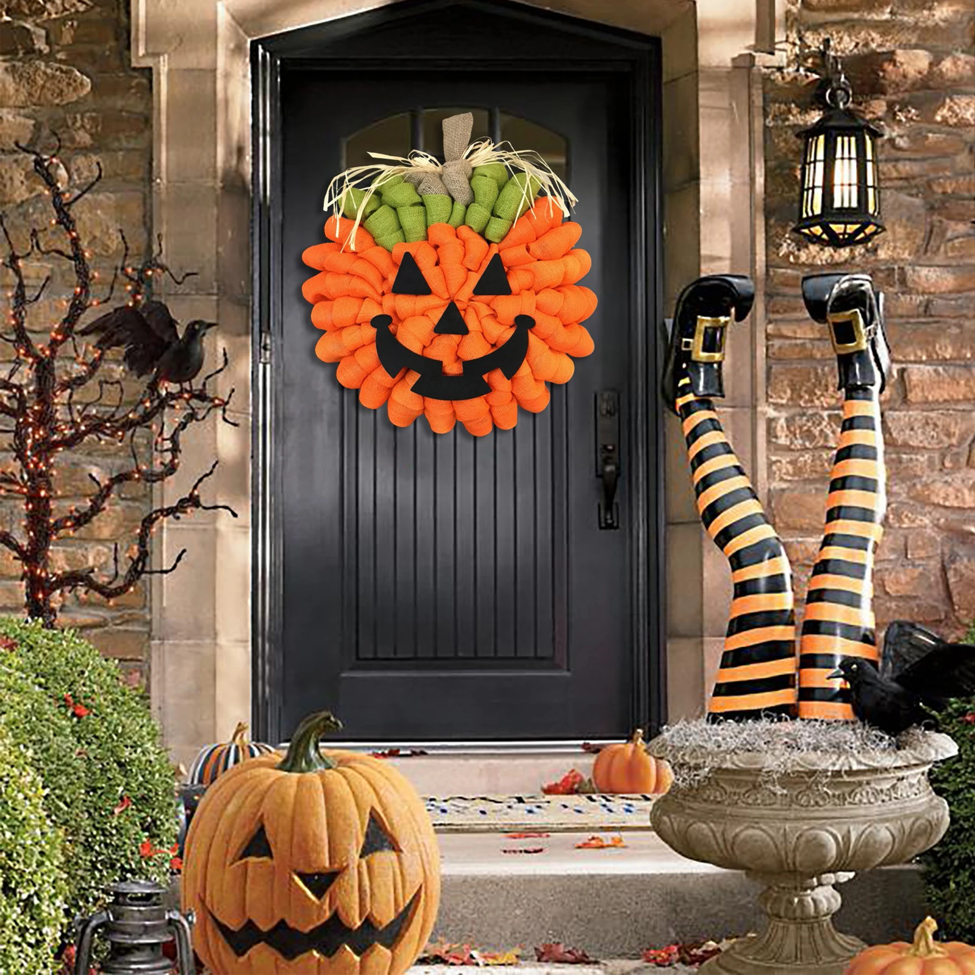 

Wall Decor Halloween Pumpkin Wreath Decorative Pendant Hanging Ornament for Wall Tree Window