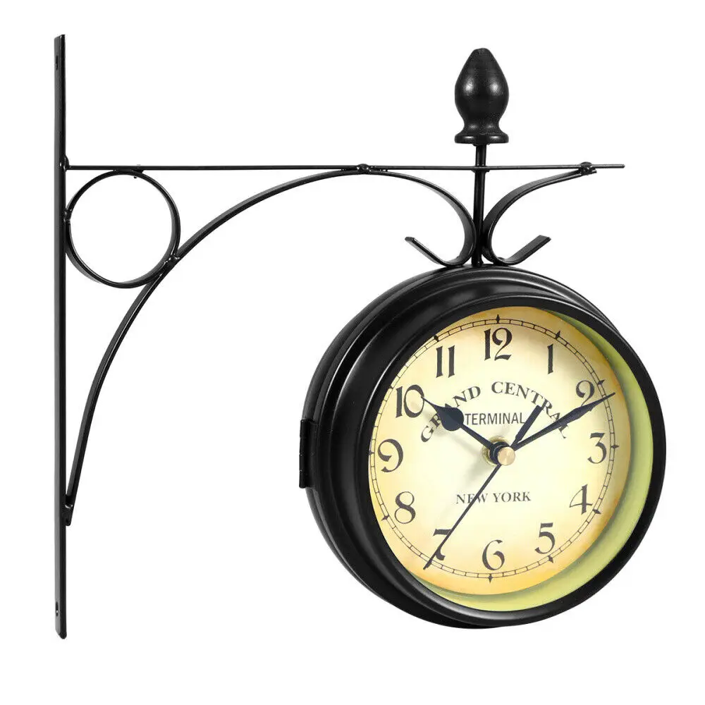 Home Living Rom Decor Double Side Vintage Wall Clock Outdoor Garden Outside Wall Art Decoration Salon Decorative Watch Wall