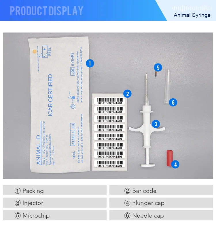 40 шт. 1,25*7 мм EM4305 ISO11784/785 FDX-B Rfid шприц инжектор для животных, имплантируемый ПЭТ трекер микрочип Stion овечий шприц для кошек