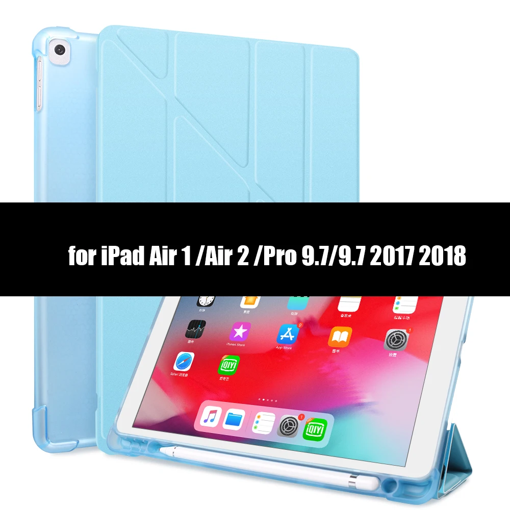 Для iPad Air 2 Air 1 чехол 9,7 принципиально силиконовый мягкий чехол для задней панели из искусственной кожи смарт-чехол для iPad Air 3 10,5 11 чехол 10," - Цвет: Blue-1