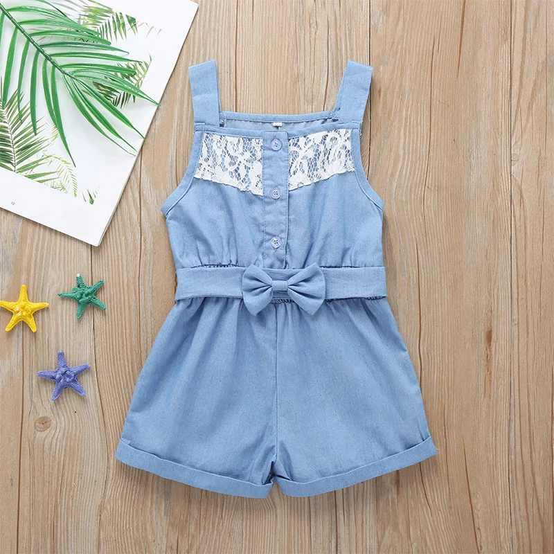 

2019 New Style Girls Sleeveless Onesie Sling Bow Solid Color Shorts Simple Fashion Hot Selling