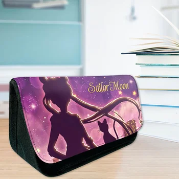 

Anime Cosmetic Bags Cute Cartoon Sailor Moon Lady Pen Pencil Purse Double Zipper Large Capacity Leather Make-up Bag Gifts