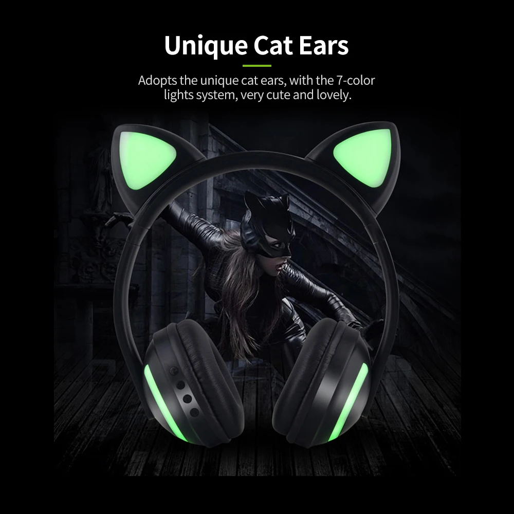 LED Cat Ear Headset Bluetooth Headphone RGB 7 Color Lights Noise Cancelling Headphones BT 4 2 Kids Earphone Supports 3 5mm Plug