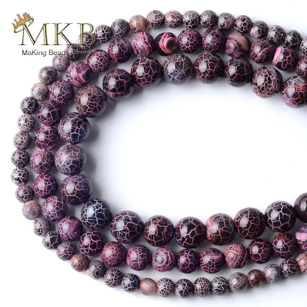 Natural Smooth Pink Cracked Stripes Agates Onyx Stone Round Beads For Jewelry Making 6/8/10mm Spacer Diy Bracelet 15&quot | Украшения и