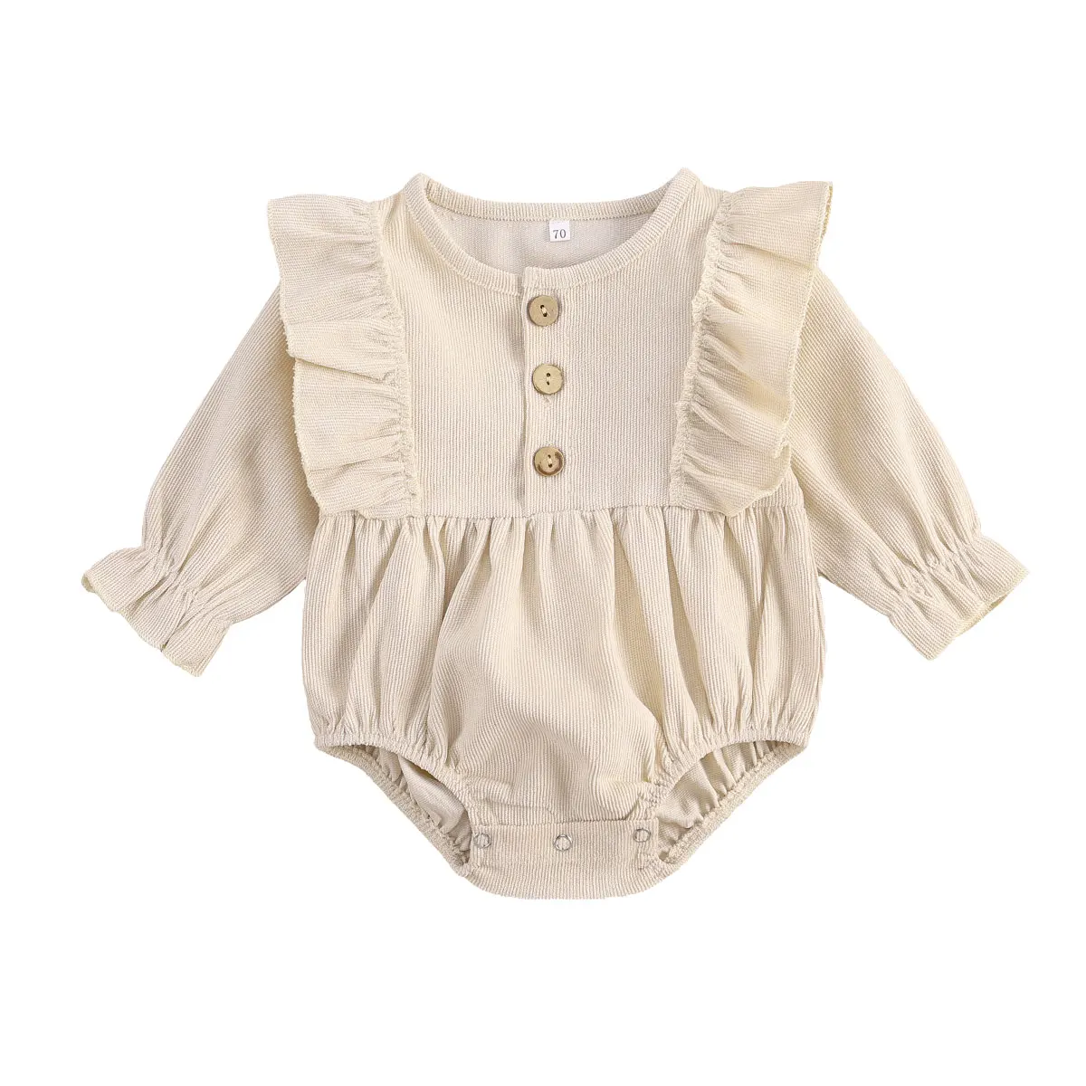 

Kids Baby Romper Solid Color Round Neck Long Sleeve Ruffle Corduroy Fabric Romper 2021 Baby Clothes Yellow/Green/Apricot/Purple