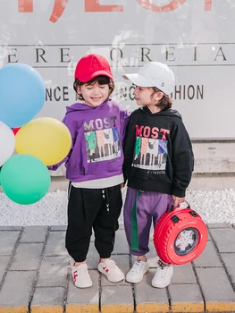 

Baby Autumn Print Sweater 2020 New Children's Korean Hooded Top Tide zhong xiao tong Boys Western Style Spring