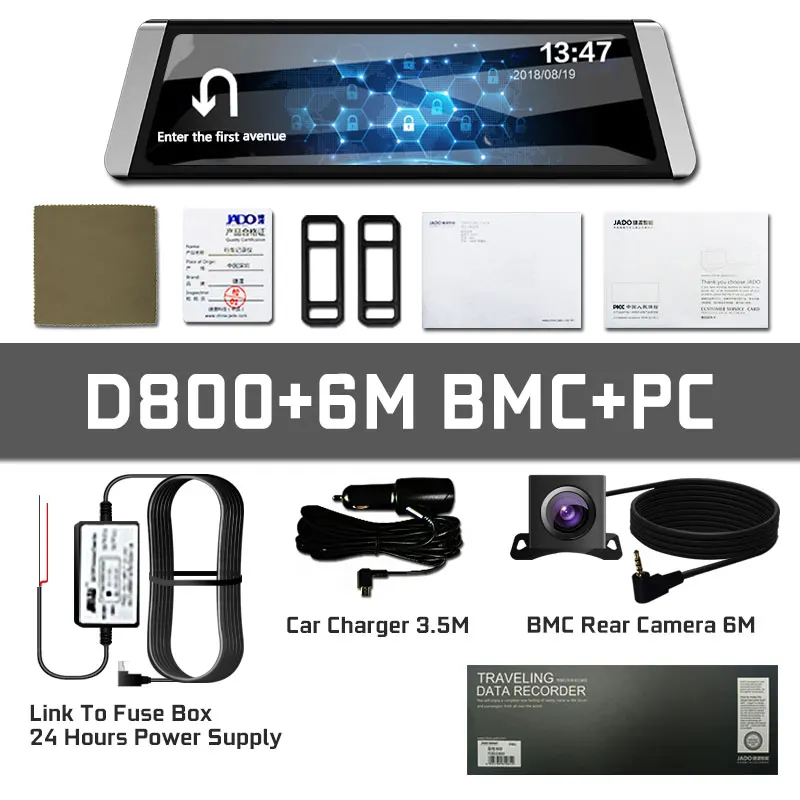D800-6MBMC-PC Автомобильный видеорегистратор Dash Cam Stream медиа зеркало заднего вида камера ADAS gps трек 10 ips сенсорный экран Full HD 1080P Автомобильный Автоматический Фиксатор - Название цвета: D800-6MBMC-PC