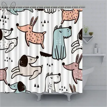 

ovely Cartoon Dog Pattern Bathroom Curtain Hanging Waterproof Dogs Claw Curtains For Boys Girls Home Decor Bathing Cover Shower