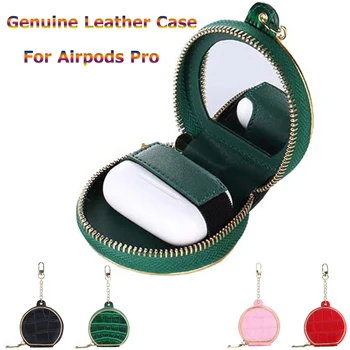 

For Airpods Pro Luxury Genuine Leather Case Earphone Charging Box Cover For Airpods Pro Bluetooth Headset Cases with Mirror