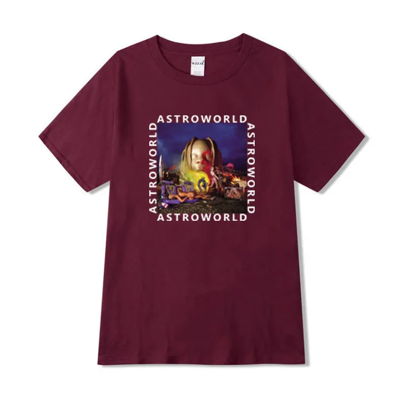 Трэвиса Скотта Astroworld крутая дизайнерская футболка Новое поступление забавная Футболка мужская и женская хлопковая с принтом размера плюс топы футболки 2XL - Цвет: Wine red7