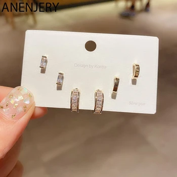 

ANENJERY Geometric Round Circle Small Hoop Earrings Set for Women 6-piece Zircon Crystal Gold Color Earrings Jewelry S-E1285