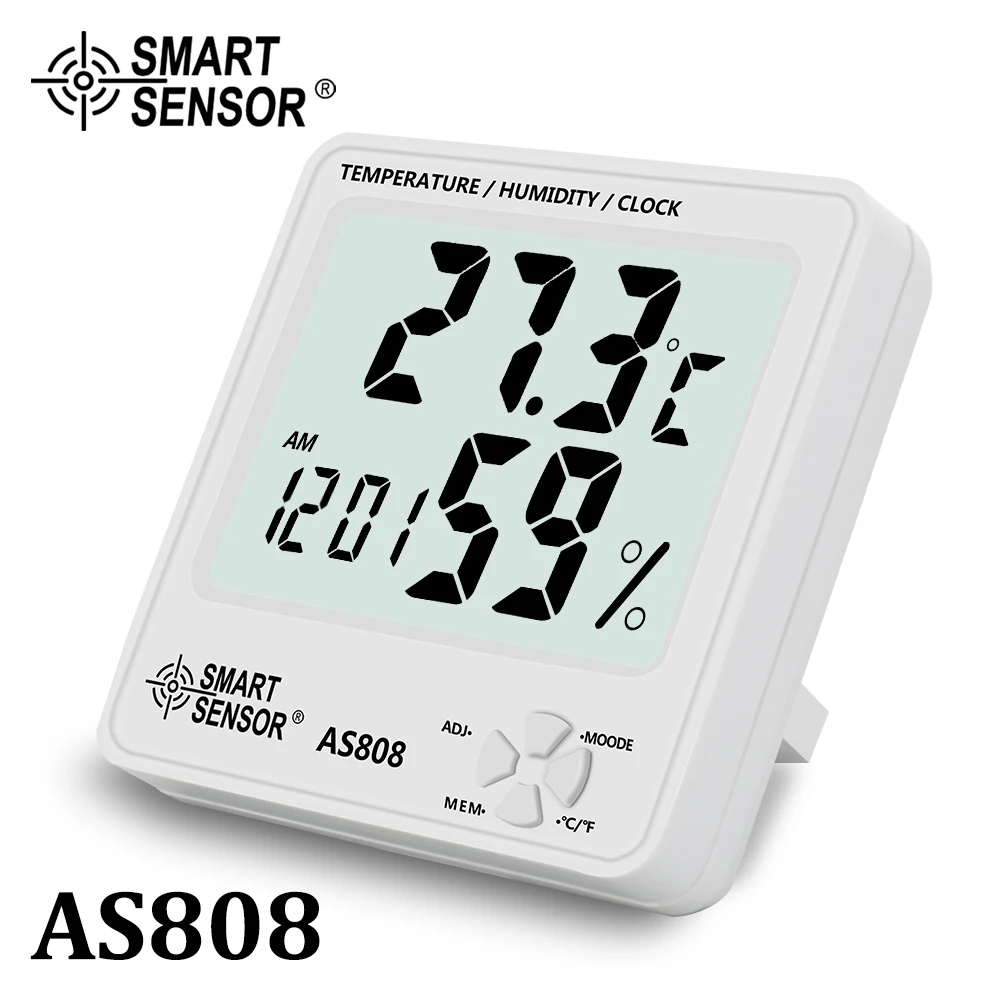 Высокоточный гигрометр, термометр, часы, измеритель температуры и влажности, тестер, метеостанция, календарь и будильник AS808