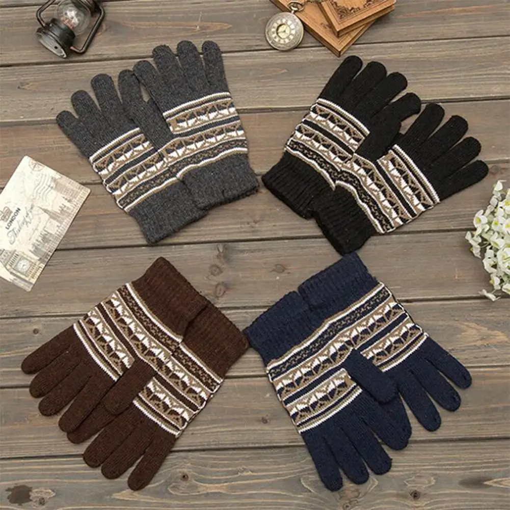 MISSKY мужские перчатки, теплые вязаные перчатки, утолщенные жаккардовые осенние зимние уличные перчатки для велоспорта, лыжного спорта, мужские аксессуары