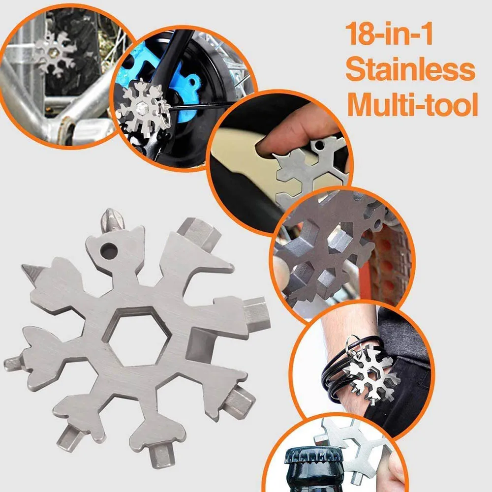 Snowflake Multi Tool 18-in-1 Snowflake Multi Tool Outdoor Camping Travel Camping Adventure Daily Survival Tools Stainless Screwdriver Bottle Opene