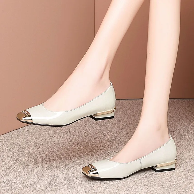 

Simple Versatile Fashion Early Spring New Style Women's Square Head Low-Cut Full-grain Leather Chunky Low Heel Rubber Sole Fashi