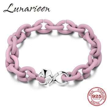 

New European Style pink Hard rubber X Bracelets Silver Beads Charms link Chain Bracelets for Women Fashion Jewelry 2020