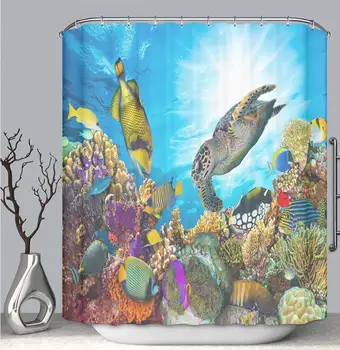 

Color Shower Curtain Liner Anti-Mildew Antibacterial, Colorful Coral Reef with Many Fishes Multi-Color,Custom Shower Curtain