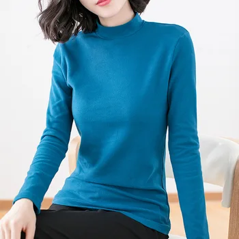 

Spring and autumn new style solid color slim long-sleeved pure cotton bottoming T-shirt women gray