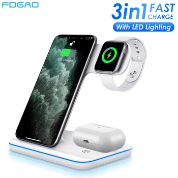 

3 in 1 QI Wireless Charger Stand for iPhone 8 X XS 11 XR Apple Watch 5 4 3 2 iwatch Airpods Pro 15W Fast Charge Dock for Samsung