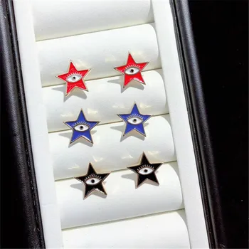 

10pairs/lot Fashion Color Drop Oil Turkey Evil Eye Star Stud Earring Women Jewelry Party