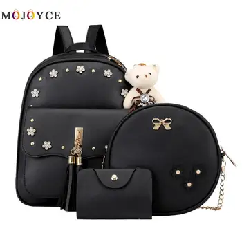 

3pcs/set Fashion Flower Chain PU Leather Women Backpack Preppy Style Teenager School Backpack Mochilas Mujer 2019