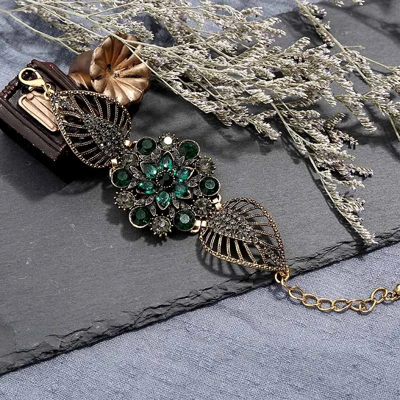 Crazy Feng винтажные браслеты в стиле бохо, античное золото, CZ лист, цепь, браслеты для женщин, дамы, большие индийские свадебные украшения