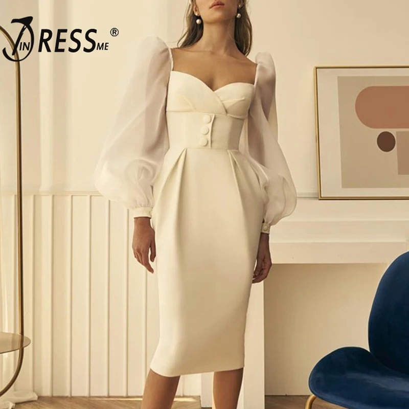 Женское Сетчатое платье миди INDRESSME вечерние платья с пышными рукавами и